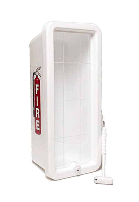 Cato Chief Plastic Fire Extinguisher Cabinet, 5 lb, White, Hammer