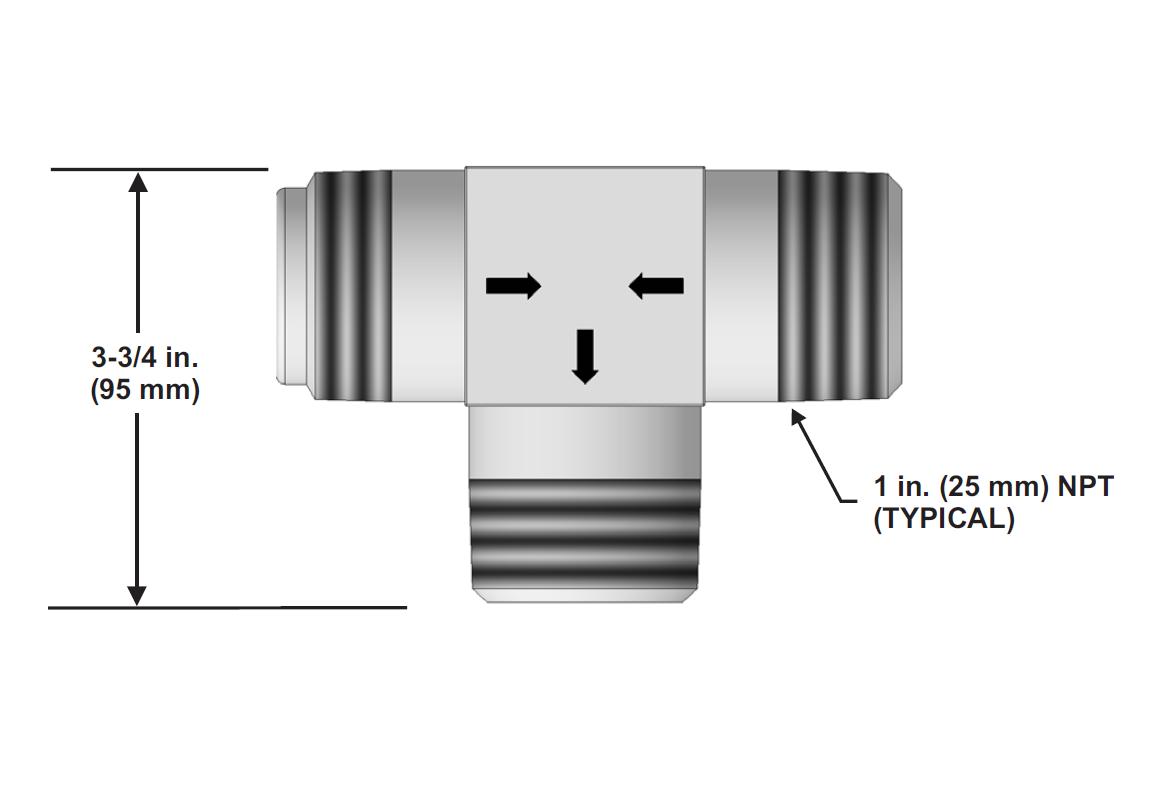 Industry Guard Two-Way Transfer Tee, 1" NPT