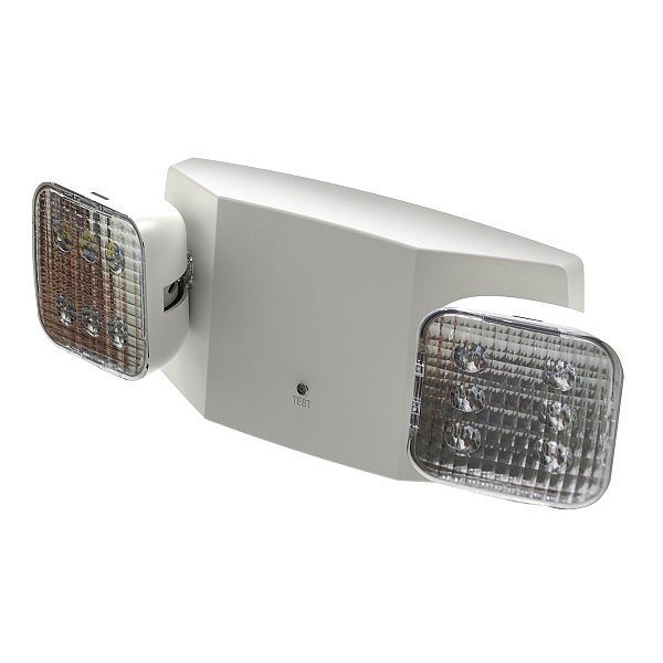 Emergency Light, LED, White Thermoplastic Housing, Adjustable LED Lamps, 120/277 V, with Battery Backup