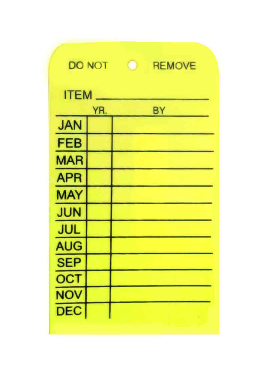 Plastic Monthly Inspection Tag, Yellow