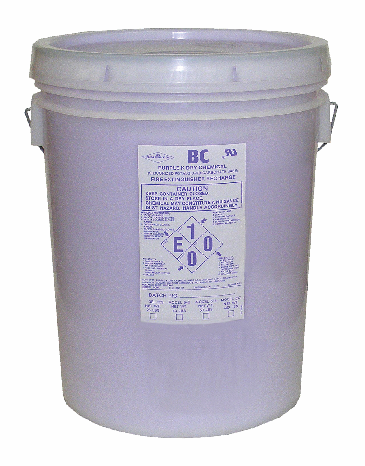Amerex Purple-K Dry Chemical CH 515, 50 lb Pail