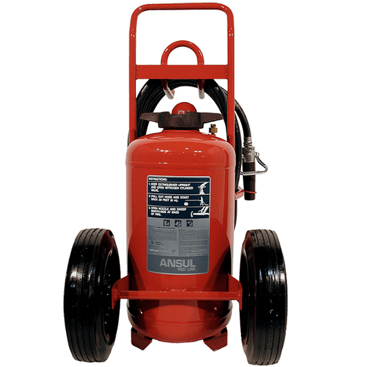 Ansul D-Model 150 lb ABC Wheeled Extinguisher, Model CR-I-A-150-D-1, 125 lb ABC agent capacity, 30-A:240-B:C rating, Stock Model