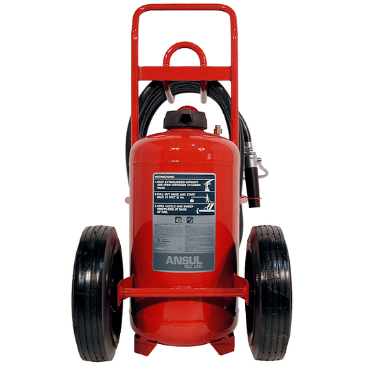 Ansul 150 lb Purple-K Long Range Wheeled Extinguisher, Model RL-LR-PK-150-D, 125 lb Purple-K agent capacity, 80-B:C rating