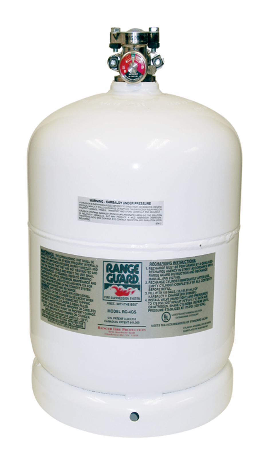 Range Guard 4 Gallon Short Cylinder/Valve Assembly