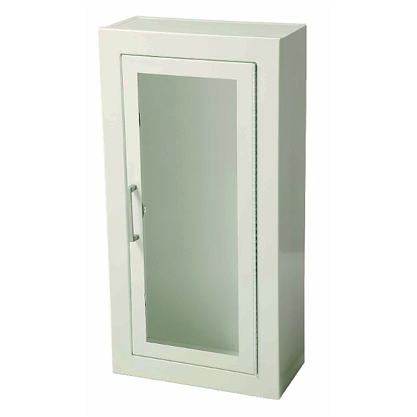 Ambassador Surface Mount Extinguisher Cabinet, White Steel, Full Clear Acrylic Door Style