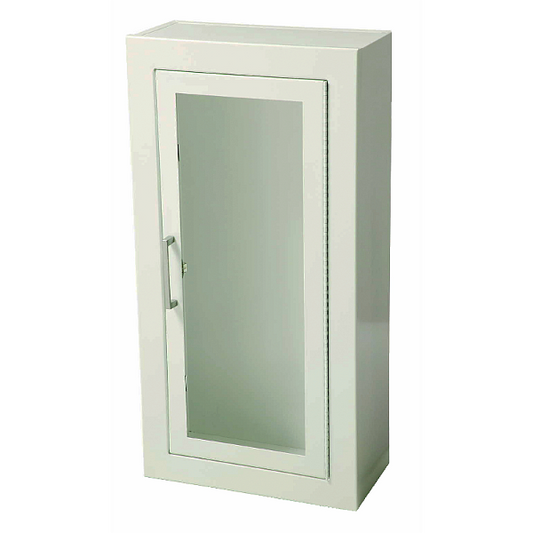 Ambassador Surface Mount Extinguisher Cabinet, White Steel, Full Clear Acrylic Door Style
