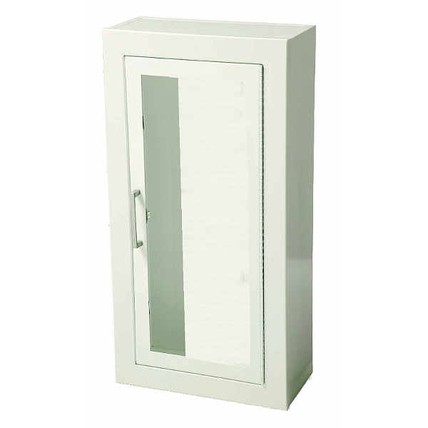 Ambassador Surface Mount Extinguisher Cabinet, White Steel, Vertical Duo Door Style with Clear Acrylic
