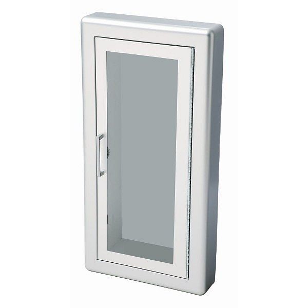Academy Semi-Recessed Extinguisher Cabinet, Aluminum, 3" Rolled Trim, Full Clear Acrylic Door Style