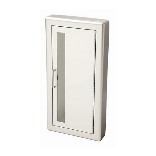 Academy Semi-Recessed Extinguisher Cabinet, Aluminum, 3" Rolled Trim, Vertical Duo Door Style with Clear Acrylic