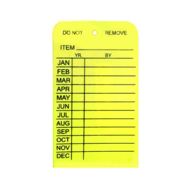 Plastic Monthly Inspection Tag, Yellow, Single Year