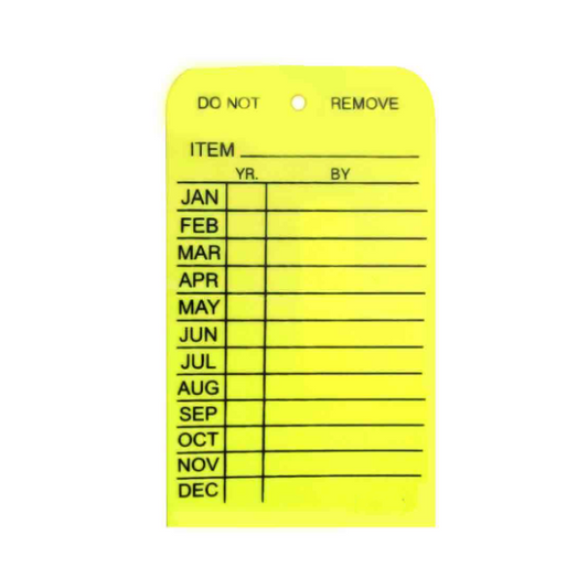 Plastic Monthly Inspection Tag, Yellow, Single Year
