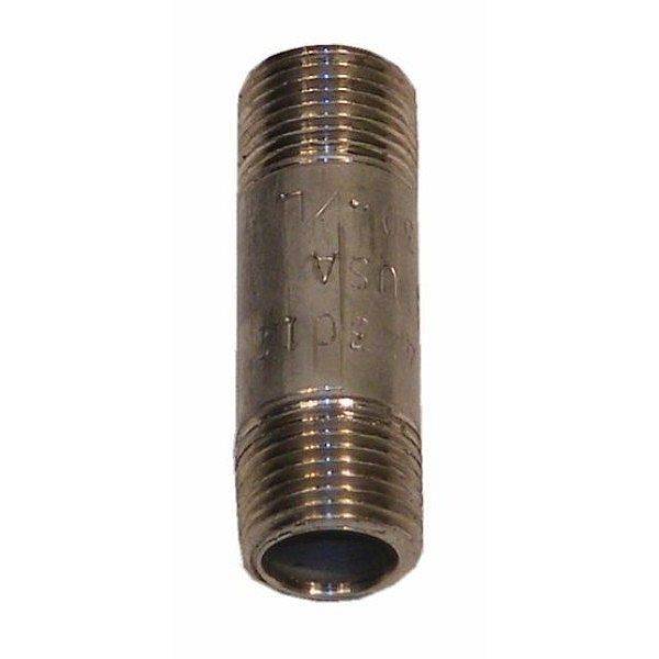 3/8" x 2" Pipe Nipple, Stainless Steel